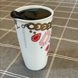 Starbucks 2014 Gemstone Art Ceramic Tumbler Travel Mug, AKA "Red Jewel”